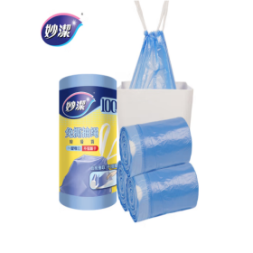 妙洁 免撕抽绳垃圾袋 中号100只 